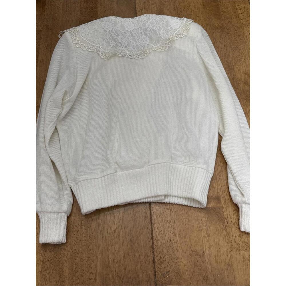 VTG Sweater Womens Sz S Lace Collar Double Breasted  Gold Buttons Cottagecore - Picture 12 of 12